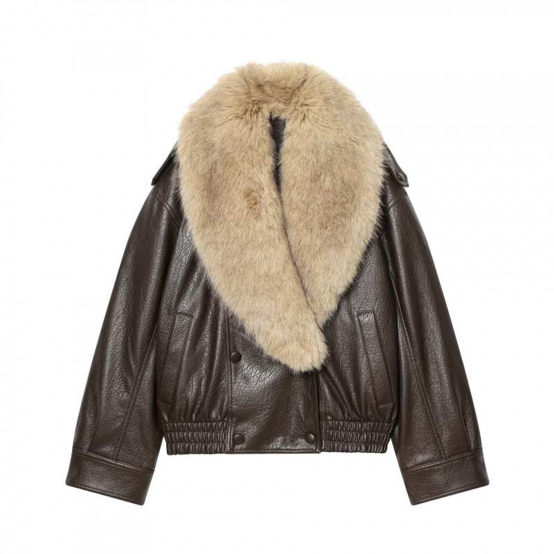 Cross-Border Women's Clothing Manufacturers Wholesale 2025 Aliexpress Popular Winter Dark Brown Loose Retro Leather Jackets