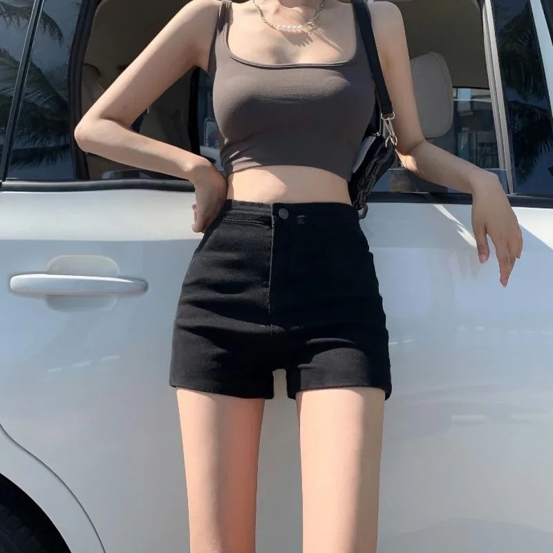 High-Waisted Denim Shorts, New Style, Stretchy A-Line Wide-Leg, Hip-Hugging, Slim-Fit Hot Girl Shorts, Factory Direct