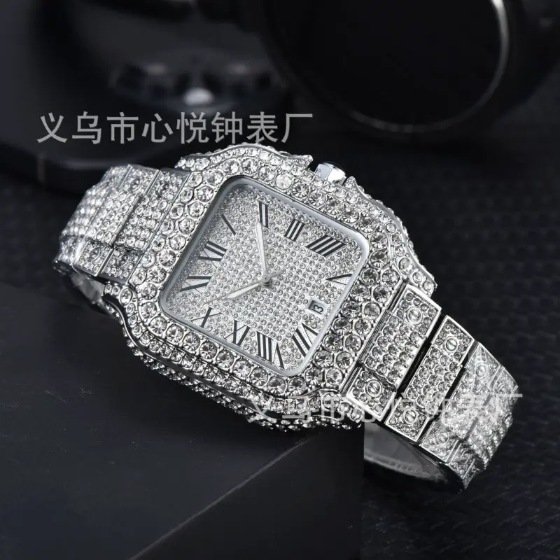 Cross-border square watch gypsophila steel band diamond European and American men's Roman graduated gypsophila fashion quartz watch