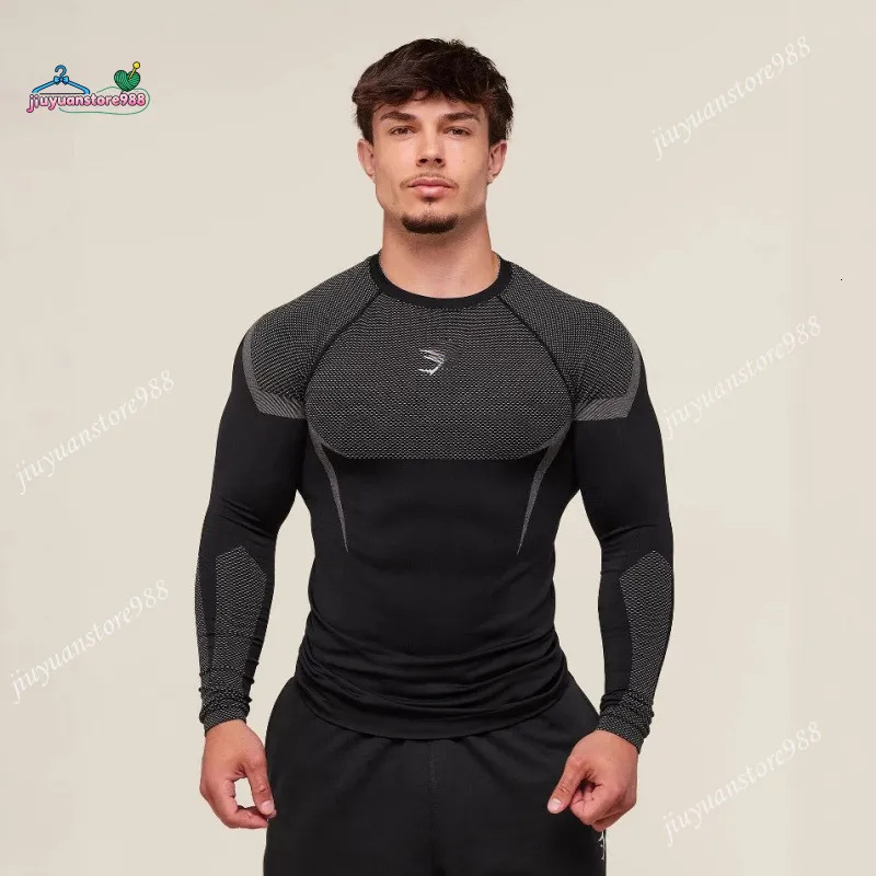 In-Stock Gymshark/Onyx Men's Long-Sleeve Sports Fitness Quick-Dry Breathable Stretchy Crew Neck Short-Sleeve Compression Training Top