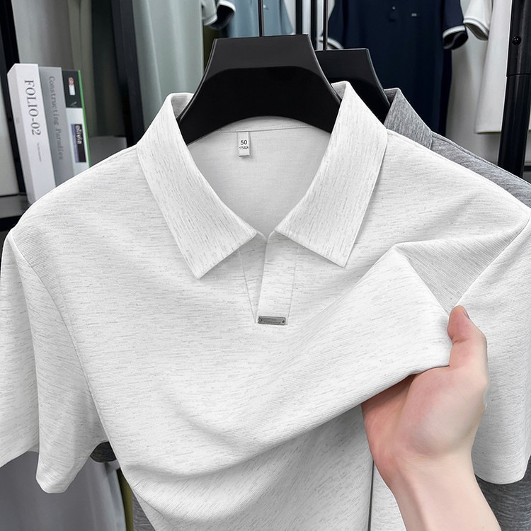 Summer Lapel Short-Sleeved T-Shirt Polo Shirt New Style with Linen and Lyocell Fabric, Skin-Friendly and Comfortable, Cool in Summer for Men