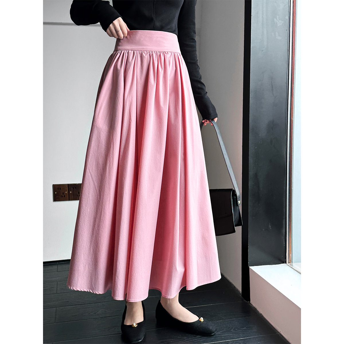 French Retro Pink Pleated Skirt 2025 Spring and Summer New Style Elegant High-Waisted Mid-Length Large Hem A-Line Skirt