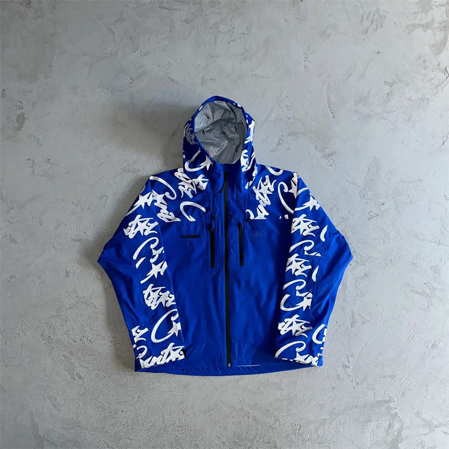 Corteiz Autumn and Winter Fashion Popular Easiest for match Men's and Women's Same Soft Shell Waterproof Reflective Charge Coat Blue Casual