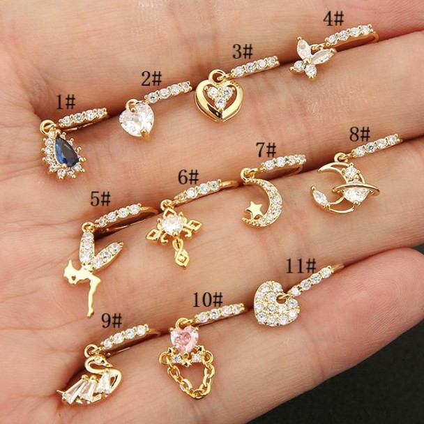 in stock Fashion Personalized Human Body Puncture Nose Love Butterfly Moon Nose Ring European and American Magic Color Zircon Niche Nose