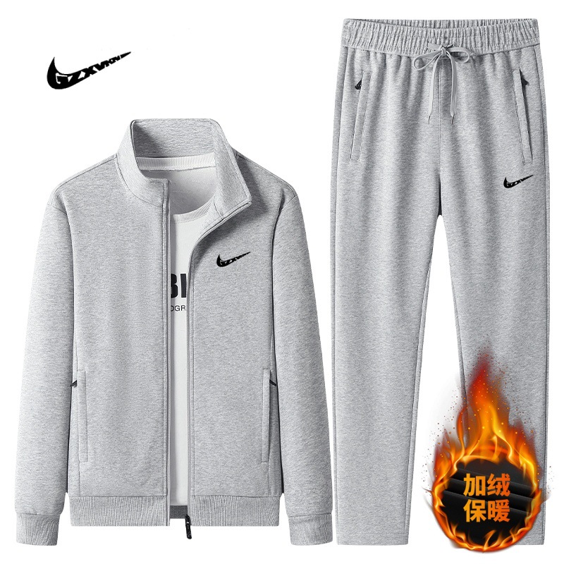 2025 Winter New Sports Suit for Men, Zip-Up Cardigan with Fleece Lining, Thickened Two-Piece Cotton Casual Set for Men