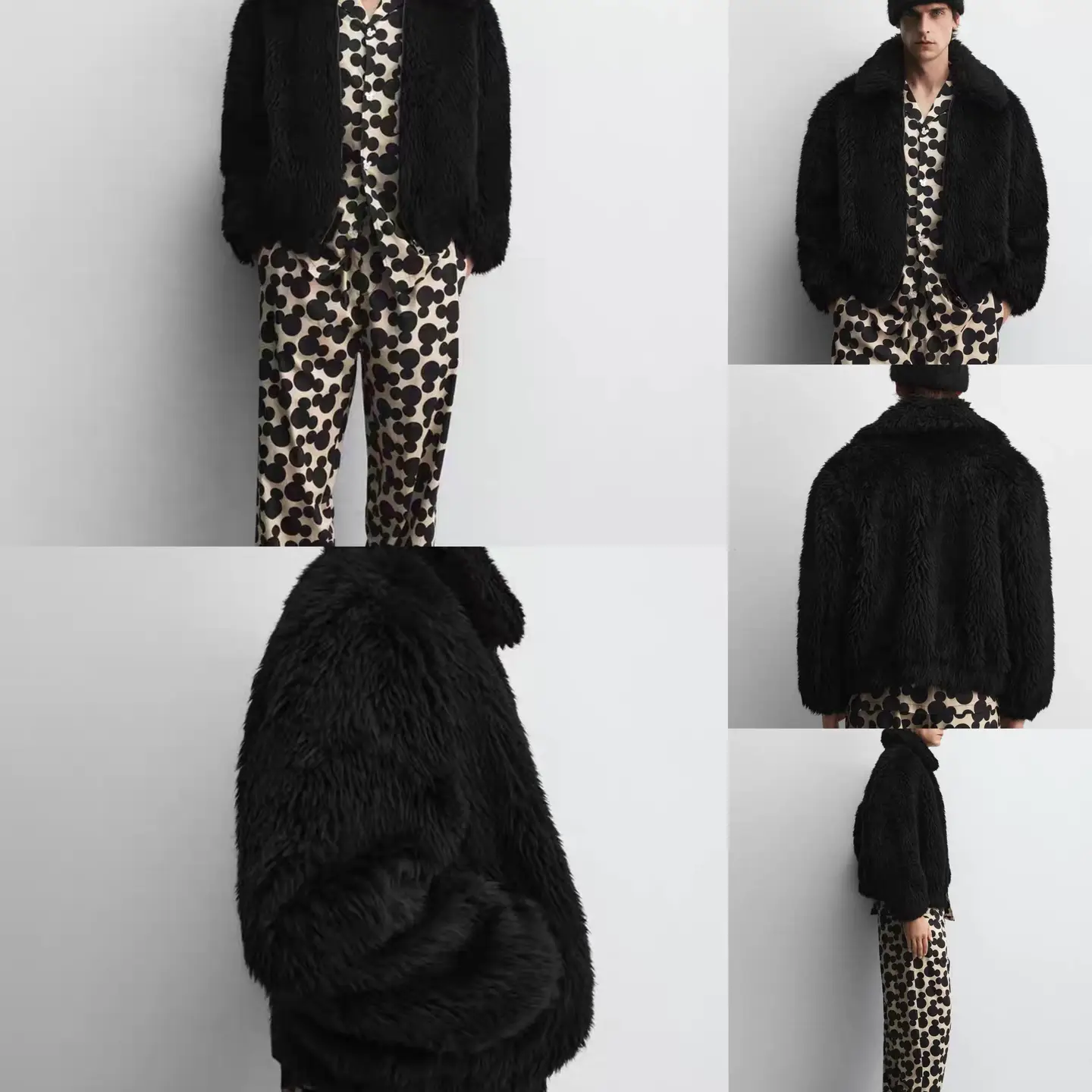 Cabinet 1299! ZA winter new product men's collar resembling fur fleece jacket jacket cotton coat 5854302 800
