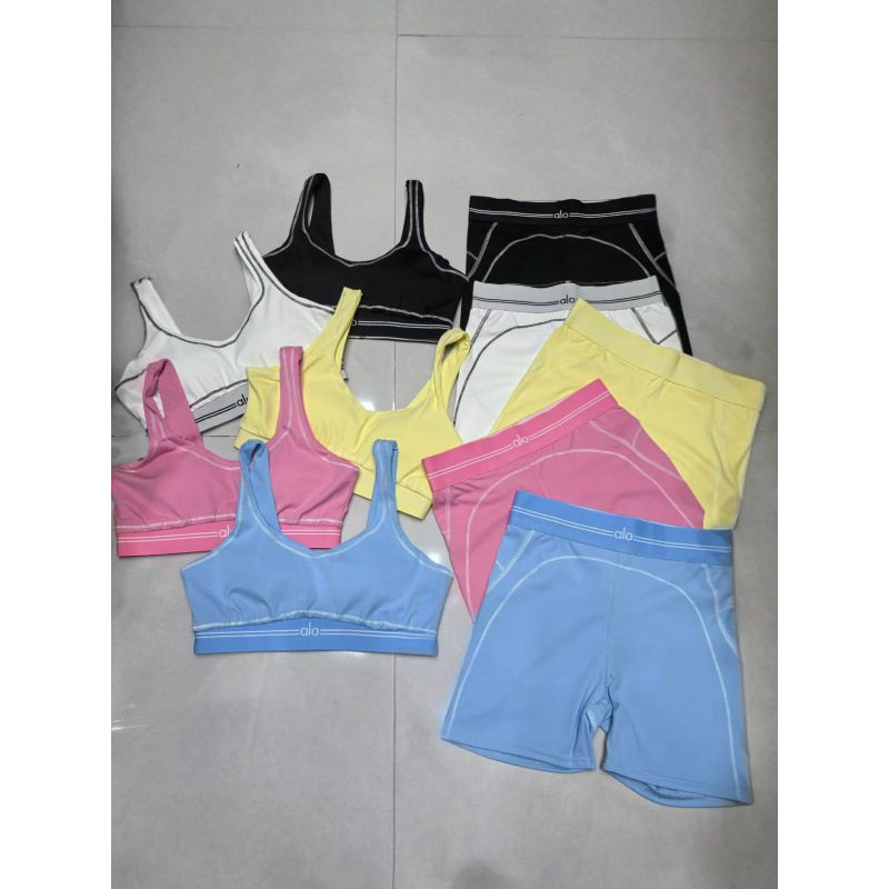 Cross-Border European and American Style Alo Yoga Outfit Set for Women, Pilates Sports Fitness 5-Point Pants in Stock Foto QC de 1688 na Qualit.ly