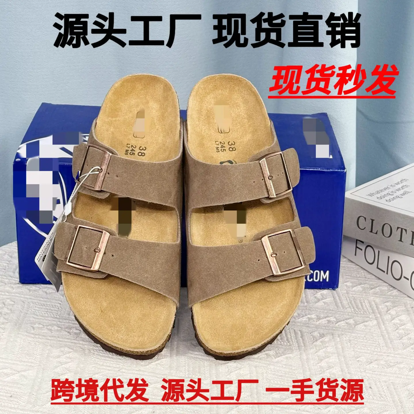 Genuine leather out slippers casual couple flat bottom foot outside wear a word cool package footwear hundred men and women Bokken shoes