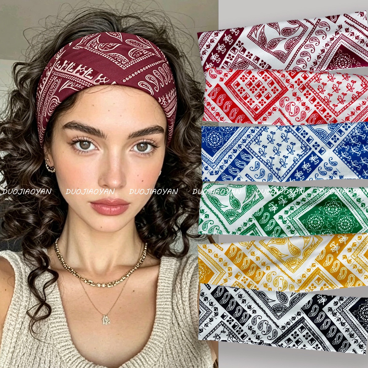 Cross-Border New Retro Paisley Print Headband Street Fashion Headscarf Elastic Sweat-Absorbing Sports Headband