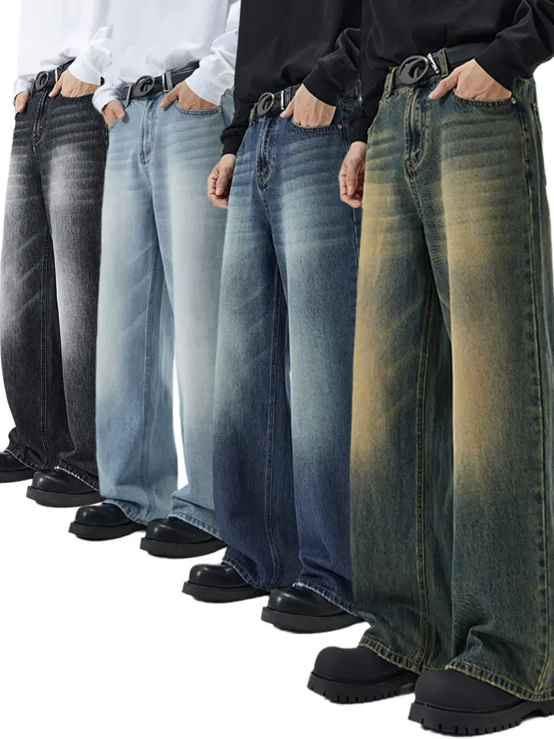 LKTM Men's# Four Seasons Running Volume Korean Style Type A Straight Jeans Men's Fashion Brand Loose Wide Leg Long Pants