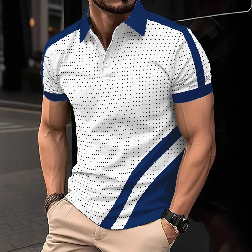 European and American Cross-border 2025 Summer Amazon Polka Dot Print Polo Shirt Men's Fashion Sports Polo Shirt T-shirt
