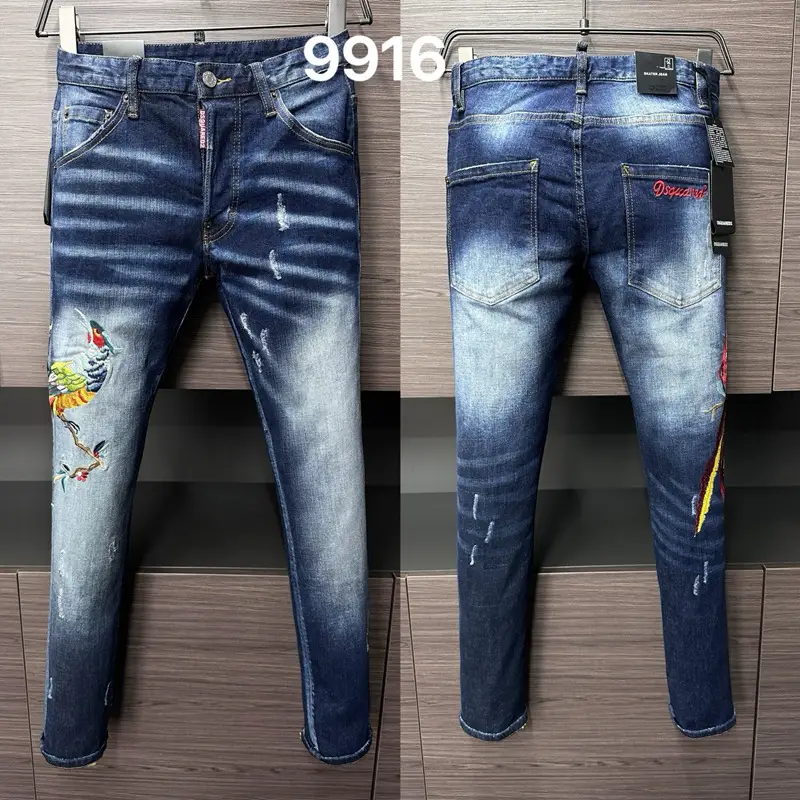 9916 Auspicious Bird Embroidery New D2 Men's Denim Pants Patch Personalized European Station Style Small Straight Leg Jeans