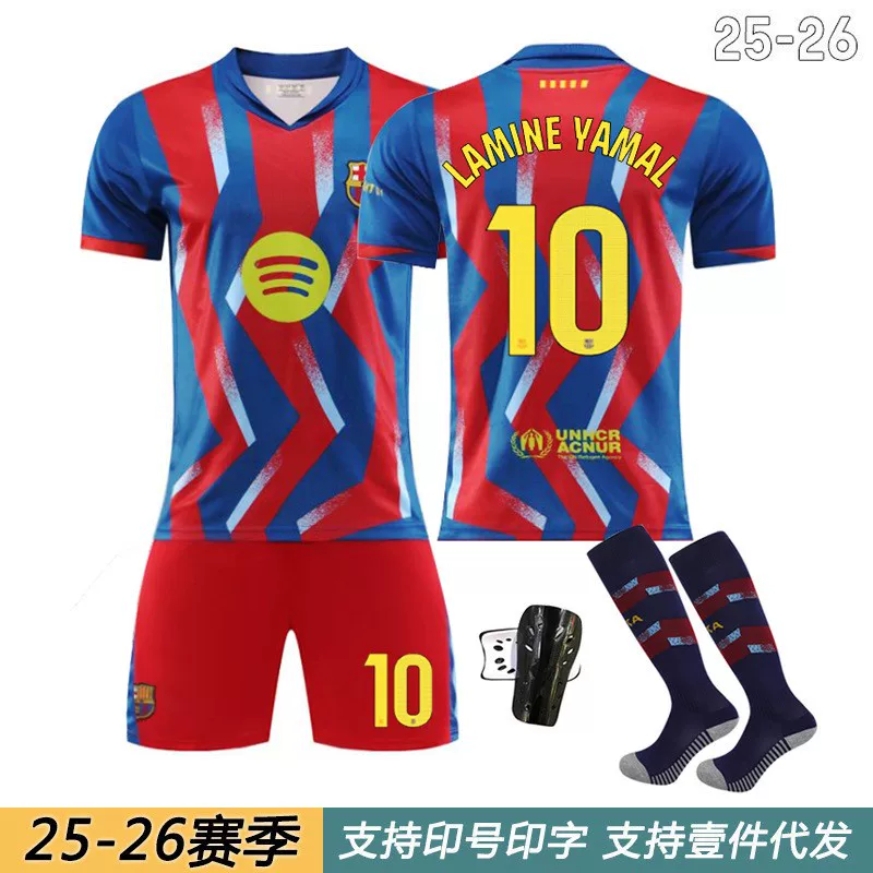 2526 Barcelona four player jersey number 10 Yamal Messi 9 Lewandowski 14 Rashford de la Finia football jersey