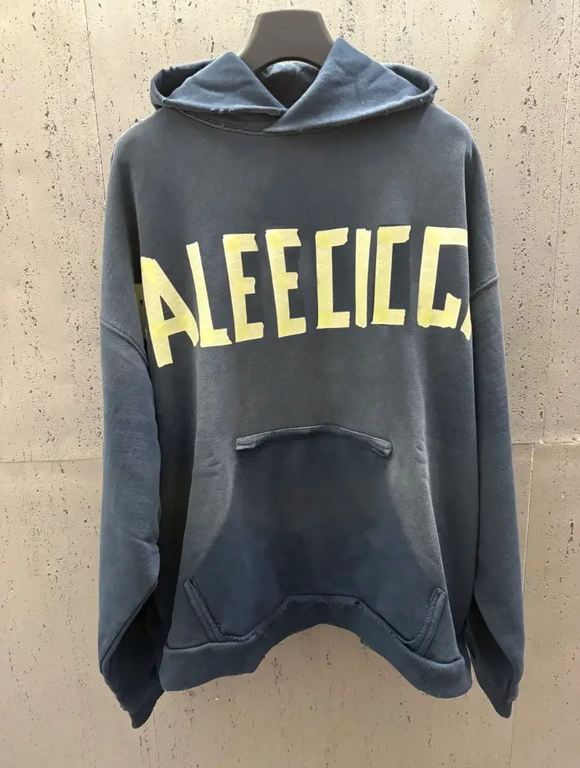 ceiling! Paris style yellow tape hooded sweatshirt for men and women, 25ss loose cotton pullover for autumn and winter, couple's outfit