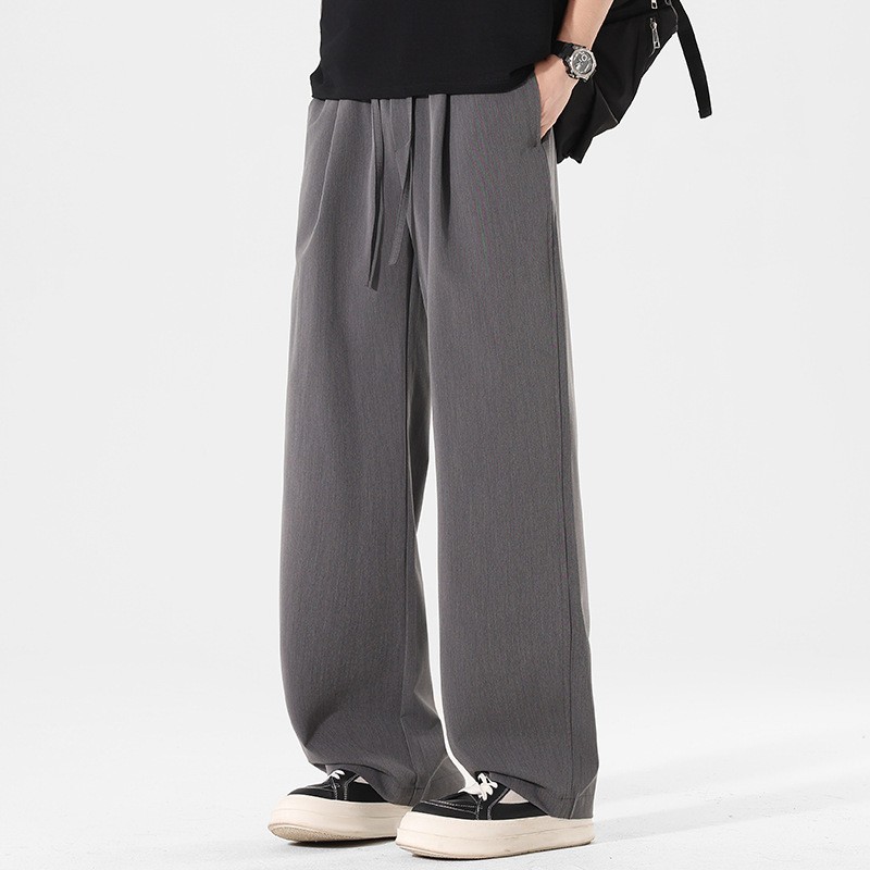 2026 Summer New Ice Silk Pleated Casual Straight-Leg Pants for Men, Loose Drape Wide-Leg Floor-Length Pants for Men