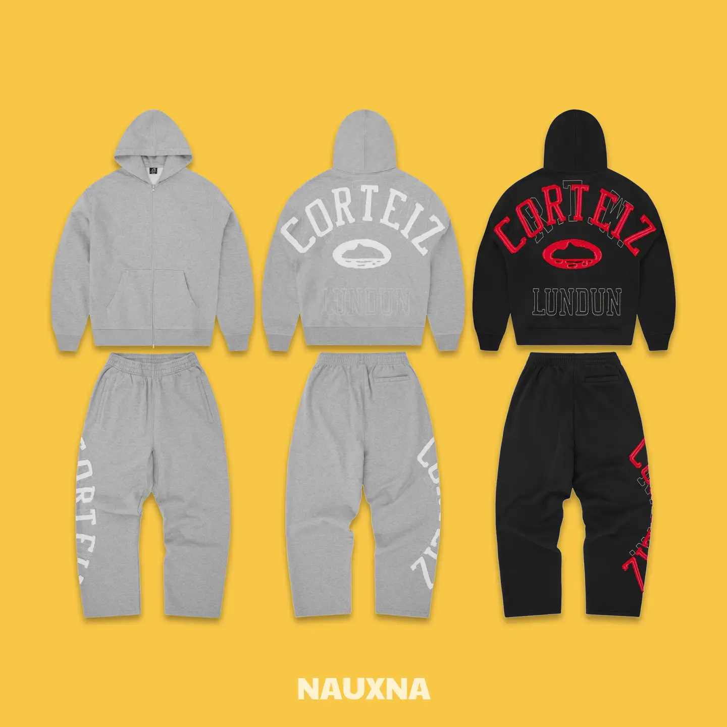 Corteiz American letter printed zipper hooded street fashion brand loose hoodie casual straight leg sweatpants set