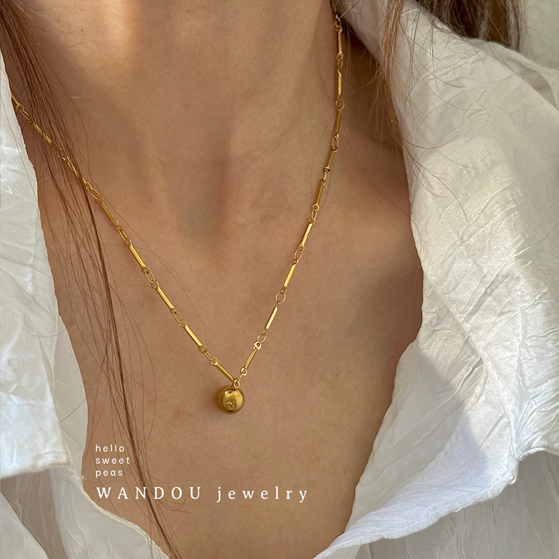 Xiaohongshu's Popular Accessible Luxury Style Round Ball Bamboo Necklace 2025 New Titanium Steel Gold Cross Heart-Shaped Stacked Necklace