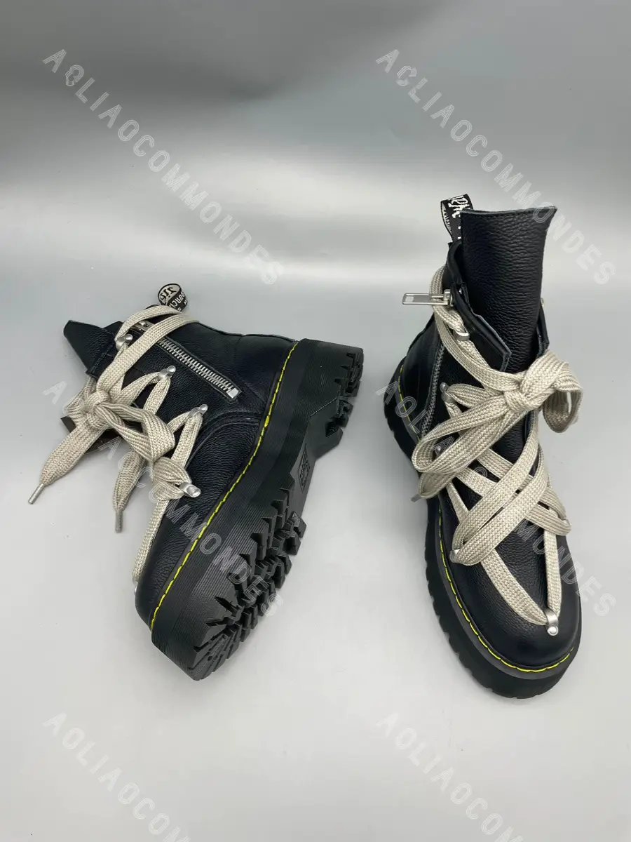 Ro Dark Style Five-Pointed Star Collaboration Boots Classic Wide Shoelaces Thick Sole Height-Increasing Unisex Ankle Boots