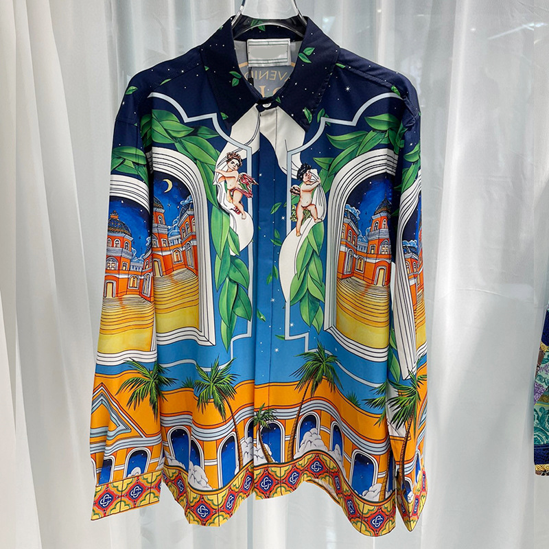 2025 New European and American Trendy Cross-Border Foreign Trade Fashion Casual Youth Popular Digital Print Men's Long-Sleeved Shirt