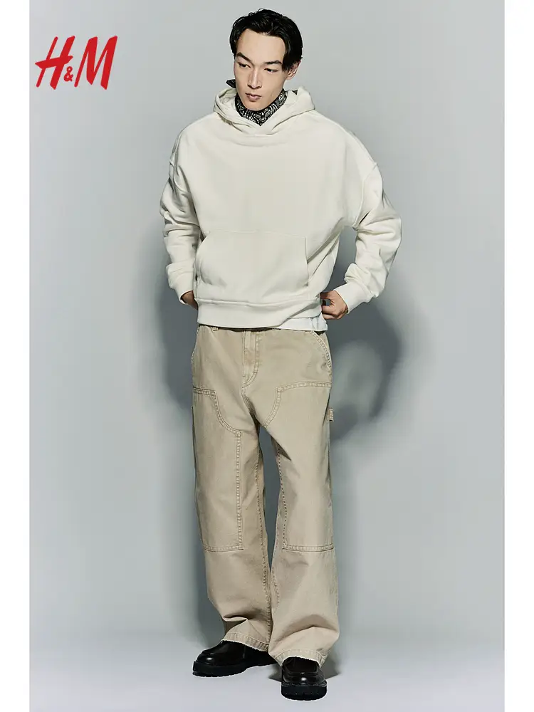 Hm Men's Sweatshirt Summer Loose Hooded Heavy weight Cotton Lined Pullover 1249500