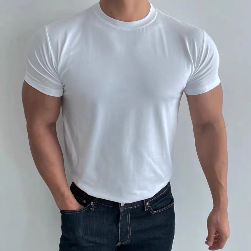 Slim-Fit Quick-Dry Solid Color Short-Sleeve T-Shirt for Men, Slimming Base Shirt, American Style Trendy Brand, Versatile Running Top, Trendy Antibacterial