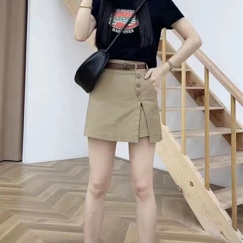 Cotton Washed Workwear Shorts for Women, High-Waisted, Wide-Leg, Loose-Fitting, Thin, Mid-Length, Trendy Green, Plus-Size Shorts