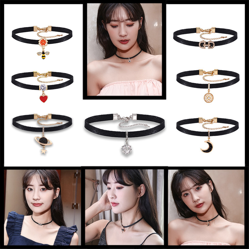 Korean Choker Necklace Black Sexy Neck Strap Clavicle Chain Women's Fashion Stylish Street Fashion Jewelry Wholesale