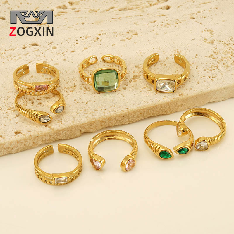 Cross-Border European and American Stainless Steel Jewelry Zircon Ring Niche Design Vintage Open Ring Inlaid with Zircon Ins-Style Women's Ring