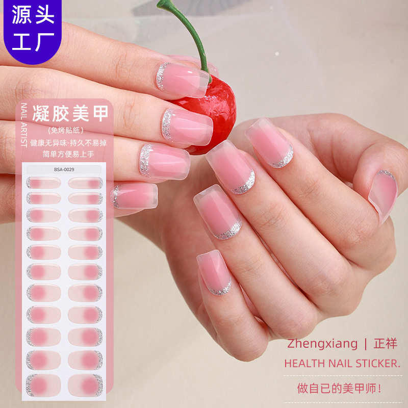 Zhengxiang New French Onion Powder Free Baking Gel Nail Stickers Cross-border UV Gel Nail Stickers Checkerboard Nail Stickers