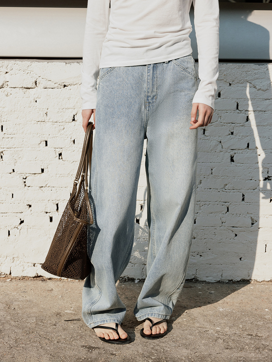 Love and Nancy Thirteen Lines 2026 Spring/Summer Korean Style Washed Vintage Loose Hip-Covering Curved Jeans for Women 04204