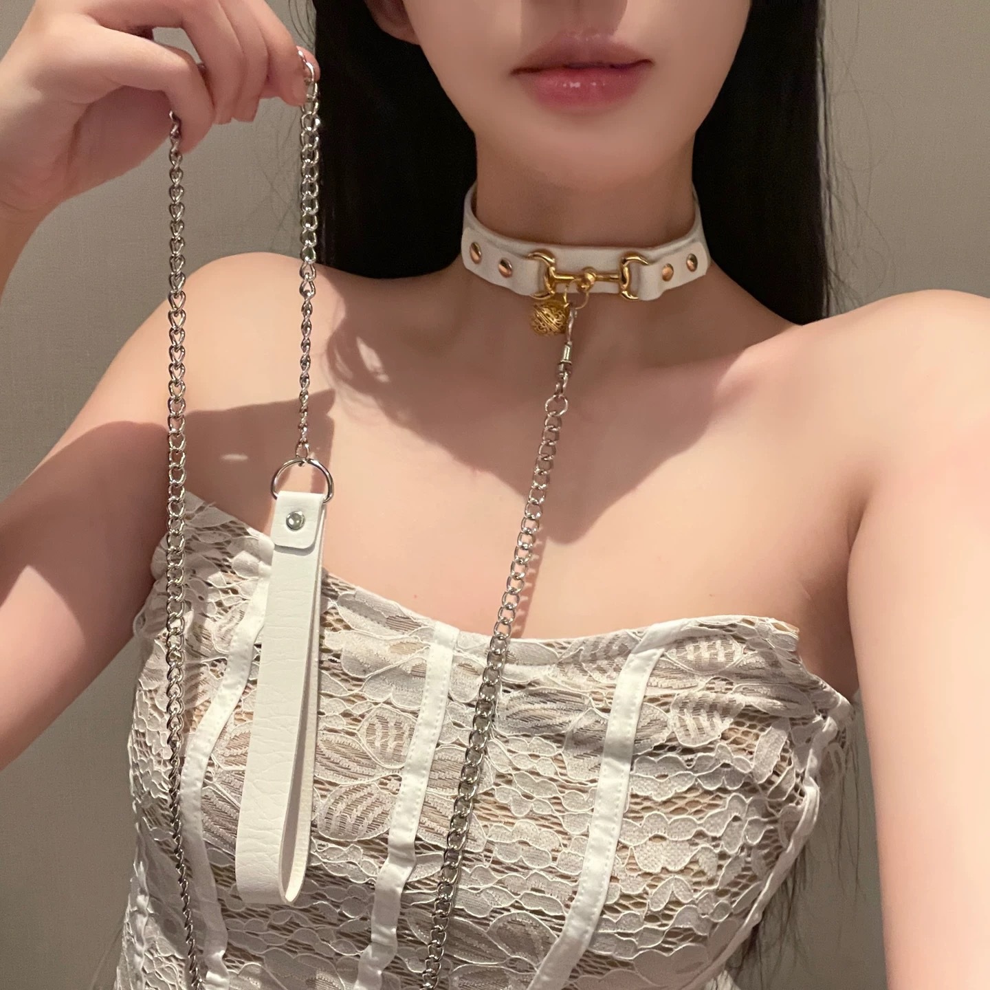 Palace Bell Collar Female Custom Leather High-End Black Bell Choker Collar Dog Puppy Leash