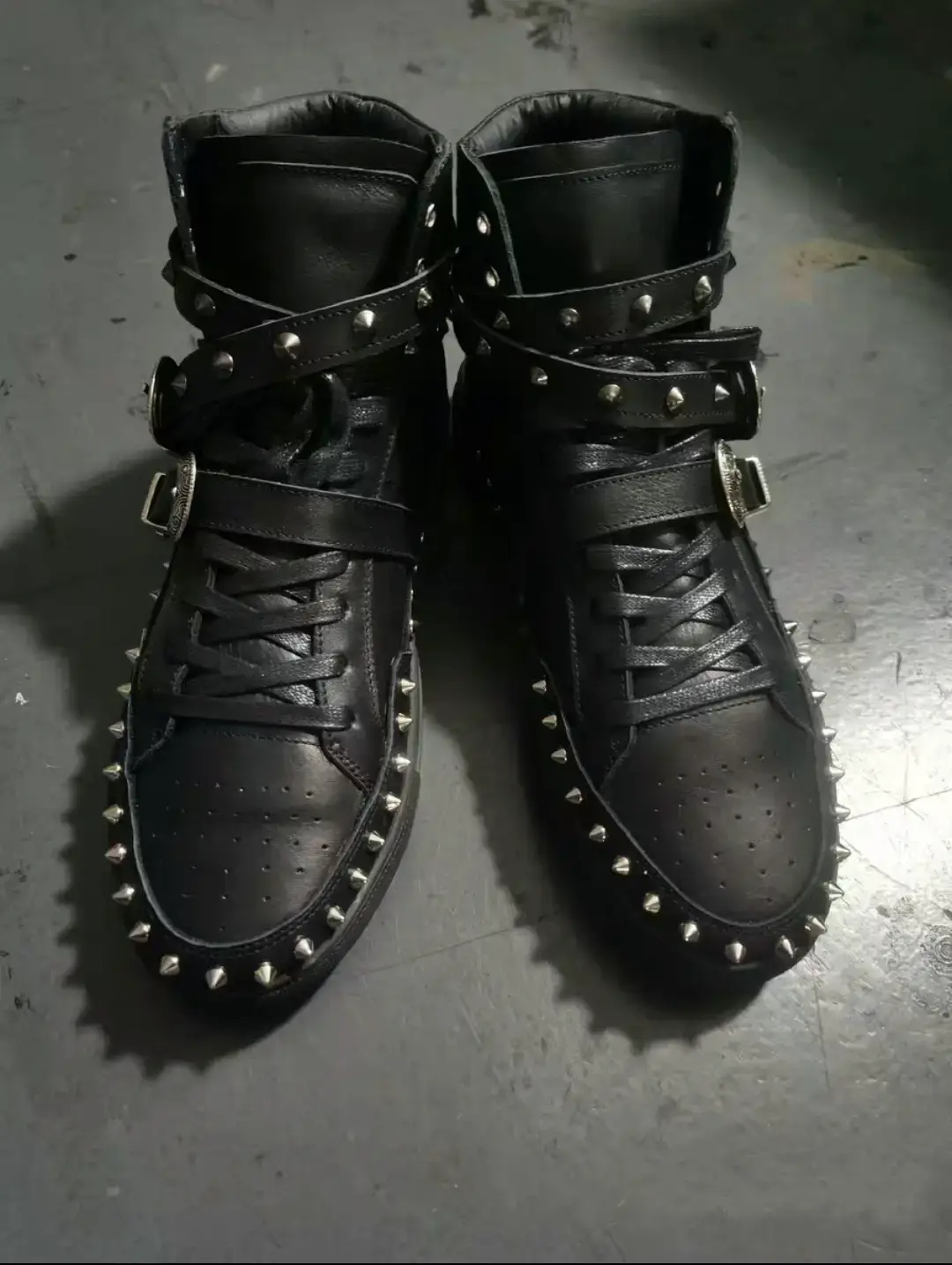 Slp-Y3Gvc Mr. Wu's Classic European and American Style Leather Studded Sneakers High-Top Boots Rivet Sports Shoes