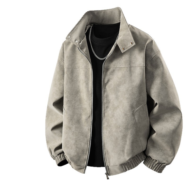 Men's American Retro Suede Stand-Collar Jacket, Spring and Autumn Loose Casual Pilot Coat, Trendy Brand Cross-Border Top