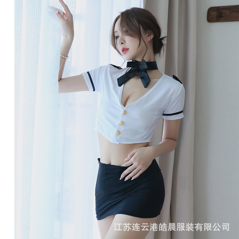Long Night Sexy Lingerie Sexy Sailor Policewoman Stewardess Uniform Role Play Breast Exposing Temptation Suit 1271
