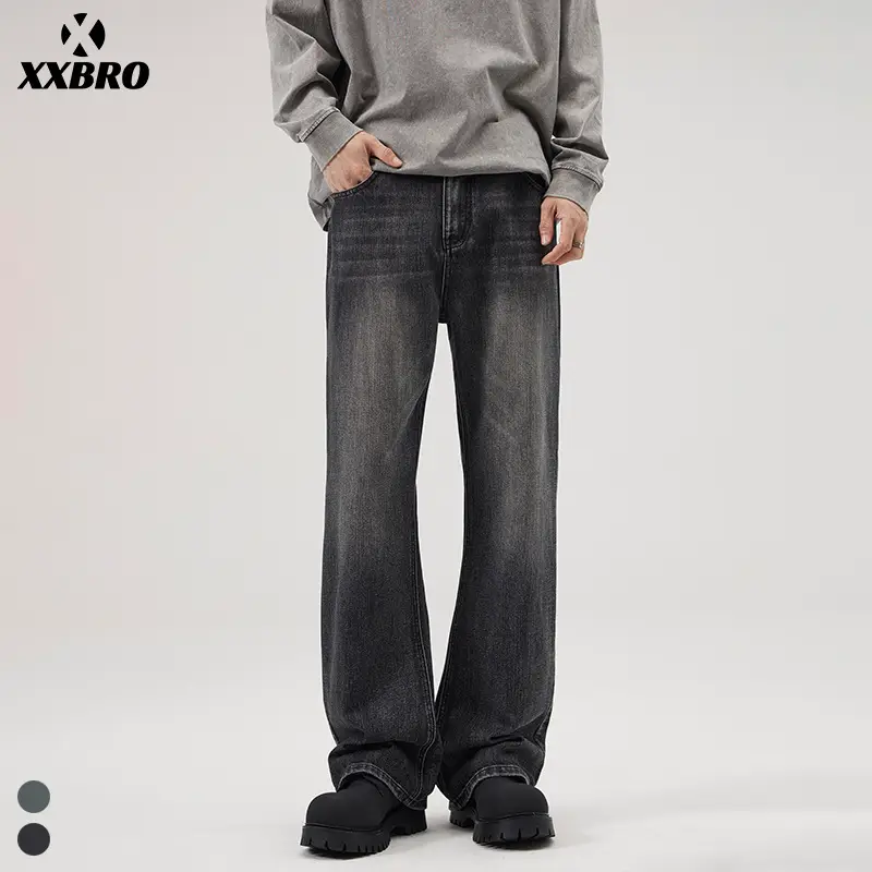 xxbro men's #American high street fall new washed bamboo cotton jeans loose micro-labelled do old wide-leg pants