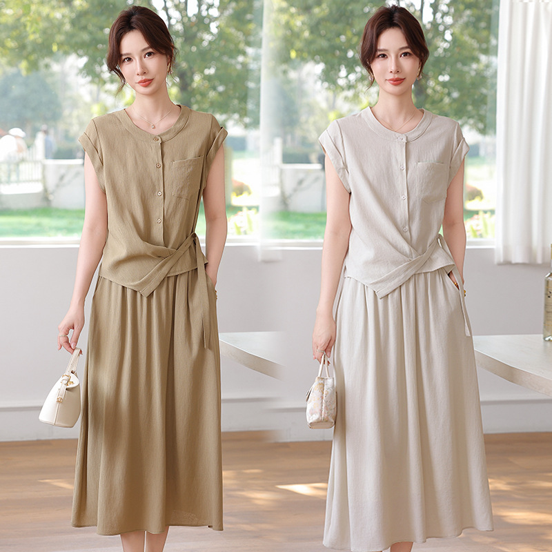 Mom's Summer Outfit Set for Women 2026, Mother's Day, Middle-Aged and Elderly Elegant Lady's Shirt Top and Wide-Leg Pants Two-Piece Set