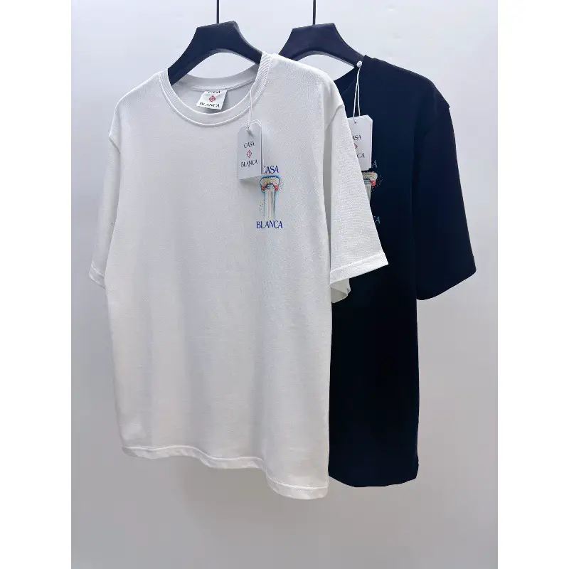 Amiri25Ss High Street Fashion Brand New Casablanca Round Neck Front and Rear Printed Loose Short-Sleeved T-Shirt for Men and Women