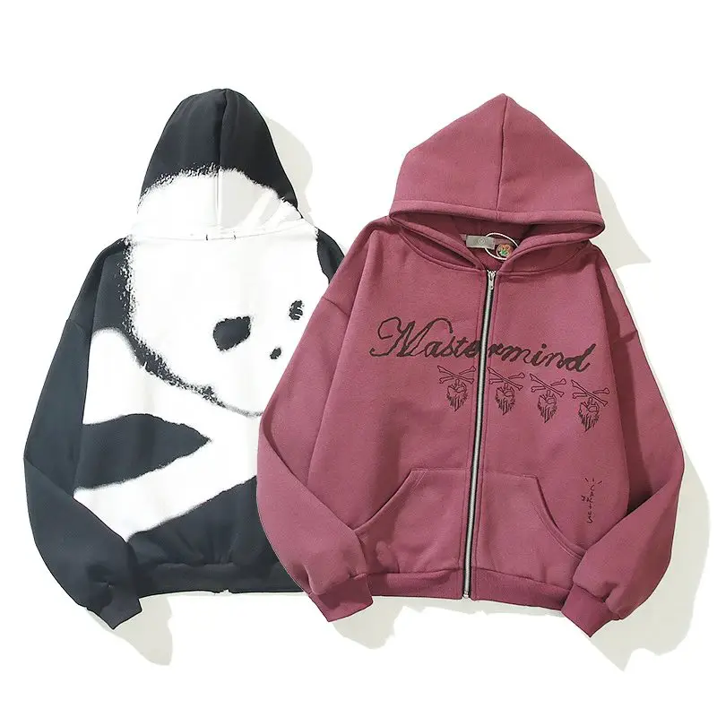 Fleece-lined zip-up hooded sweatshirt jacket