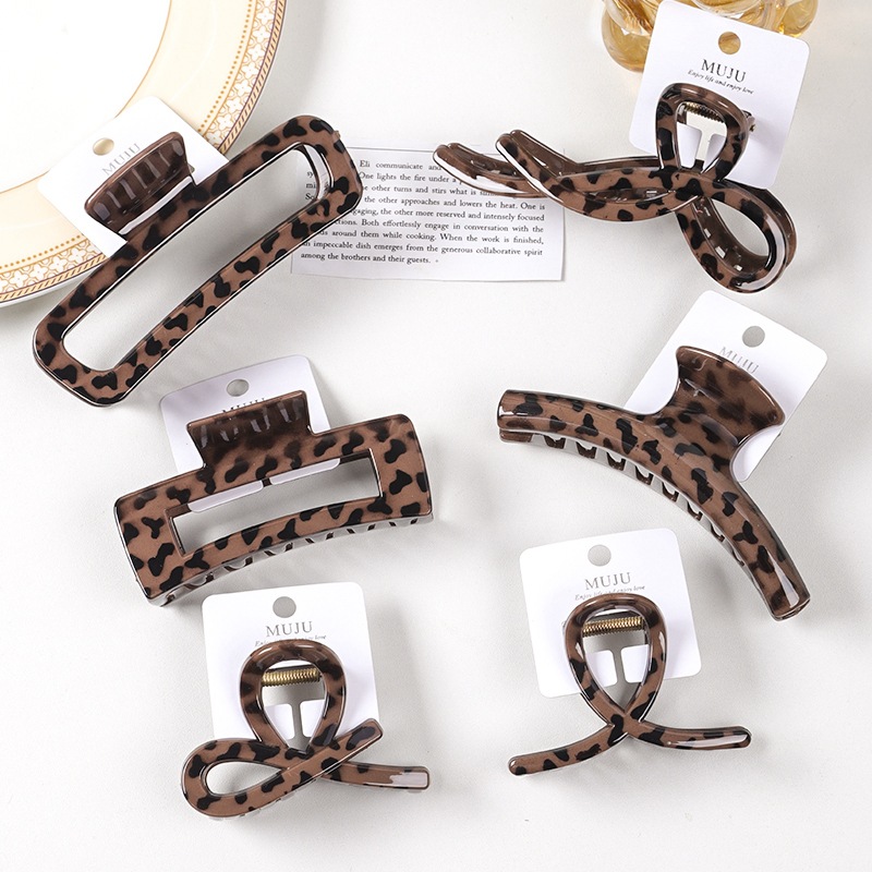 Sweet Cool Style Leopard Print Grab Clip Advanced Sense Single Card Hanging Card Hairpin Simple brown Hairpin Back Head Shark Clip