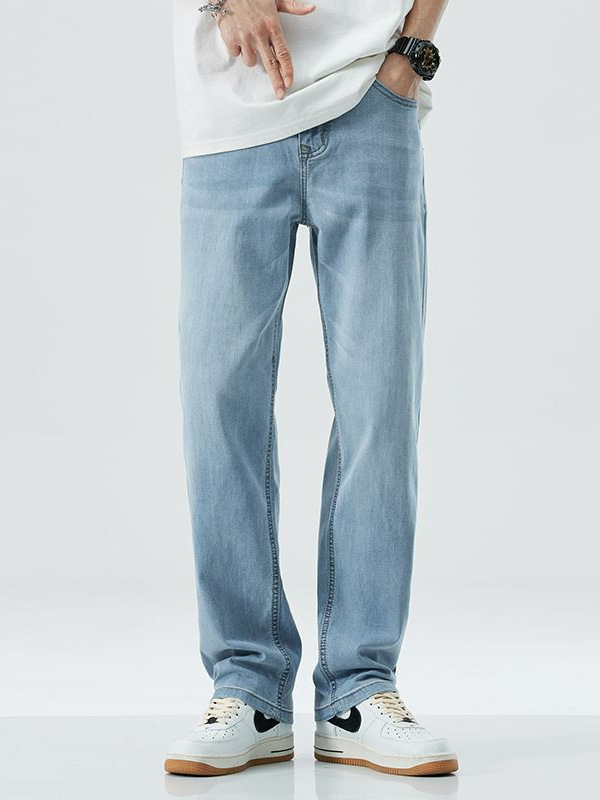 Mingge | 2025 Summer Thin Micro-Elastic Straight-Leg Jeans Men's Trendy Fashion Easiest for Match Loose Casual Pants