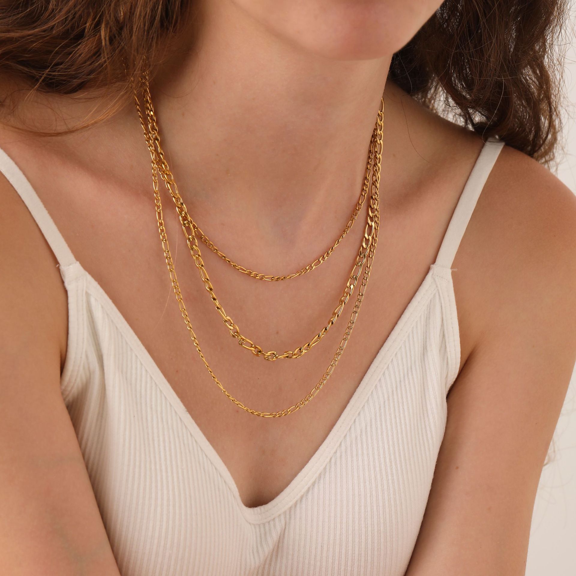 Cross-Border Ins Hip-Hop Style Figaro Chain Stainless Steel Necklace Plated with 18K Gold Niche High-End Basic Chain Jewelry