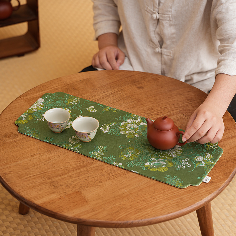Brocade Floating Bamboo Double-Sided Long Dry Tea Mat Tea Tablecloth Mat Zen Tea Coaster Tea Mat Tea Ceremony Accessories Absorb Water