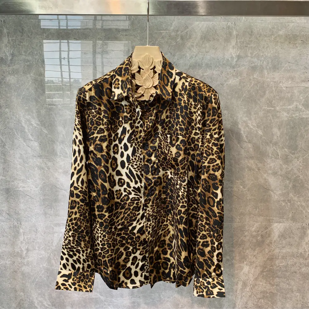 South Korea Dongdaemun Leopard Print Shirt Men's European and American Style Wear Loose Long-sleeved Distinctive Hair Stylist Flower Shirt Thin Jacket