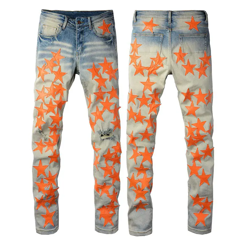 High-crafted American tide men's star jeans men's stretch pants Slim light blue jeans men's 824