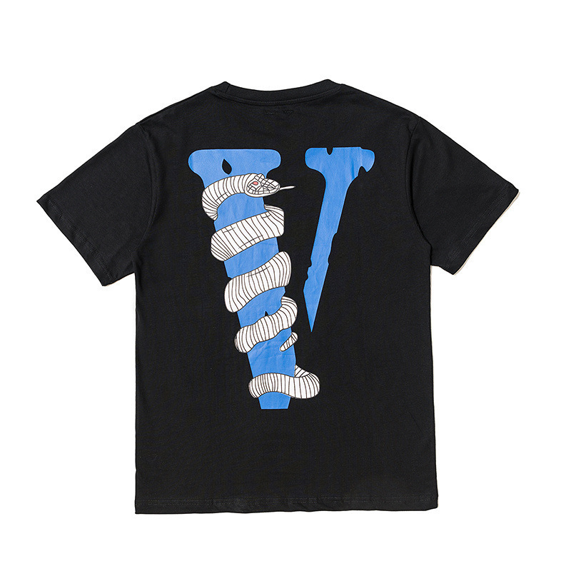 Snake-shaped coiled V-shaped female printed short-sleeved T-shirt men and women couple wear fashion brand European version plus size loose bottoming shirt half sleeve