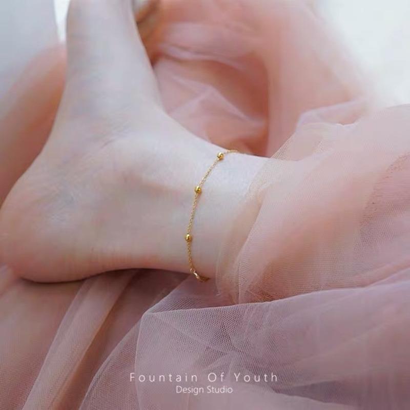 Korean-style Titanium Steel Transfer Bead Anklet Women's Unfading Rose Gold Bag Gold Jewelry Simple All-match Elegant Girl's Anklet
