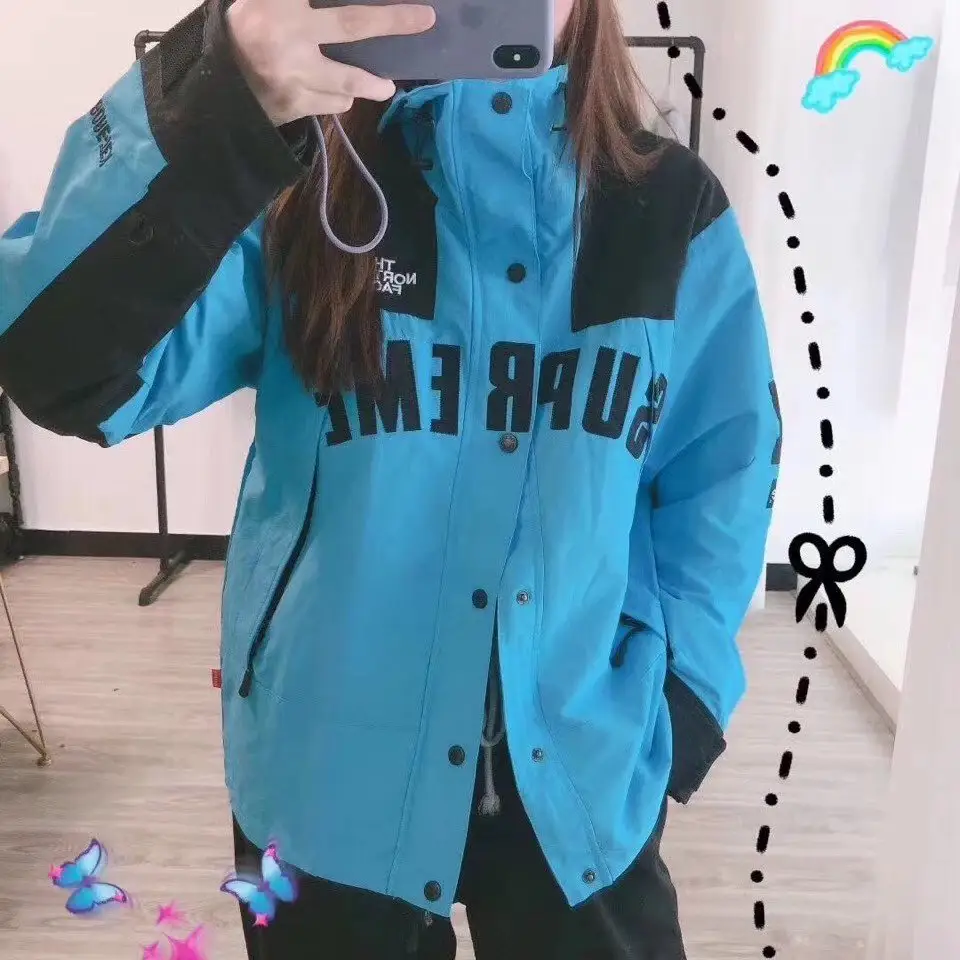 Northern Classic Hooded Windbreaker Jacket Splicing Coat for Men and Women Couples