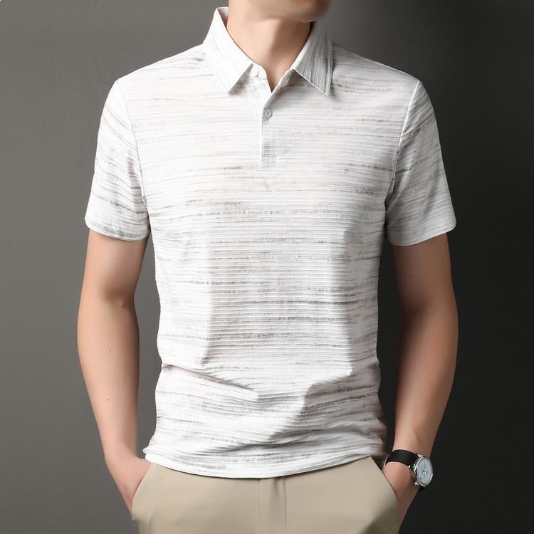 2026 New Classic Short-Sleeved Lapel Polo Shirt Business Casual Fashion Urban Style Men's Youth Striped Top