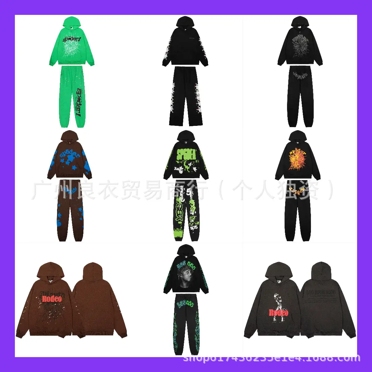 Sp5Der Spider Web 555555 Foam Letter Print Fashionable High Weight Hoodie Sweatshirt and Sweatpants Set