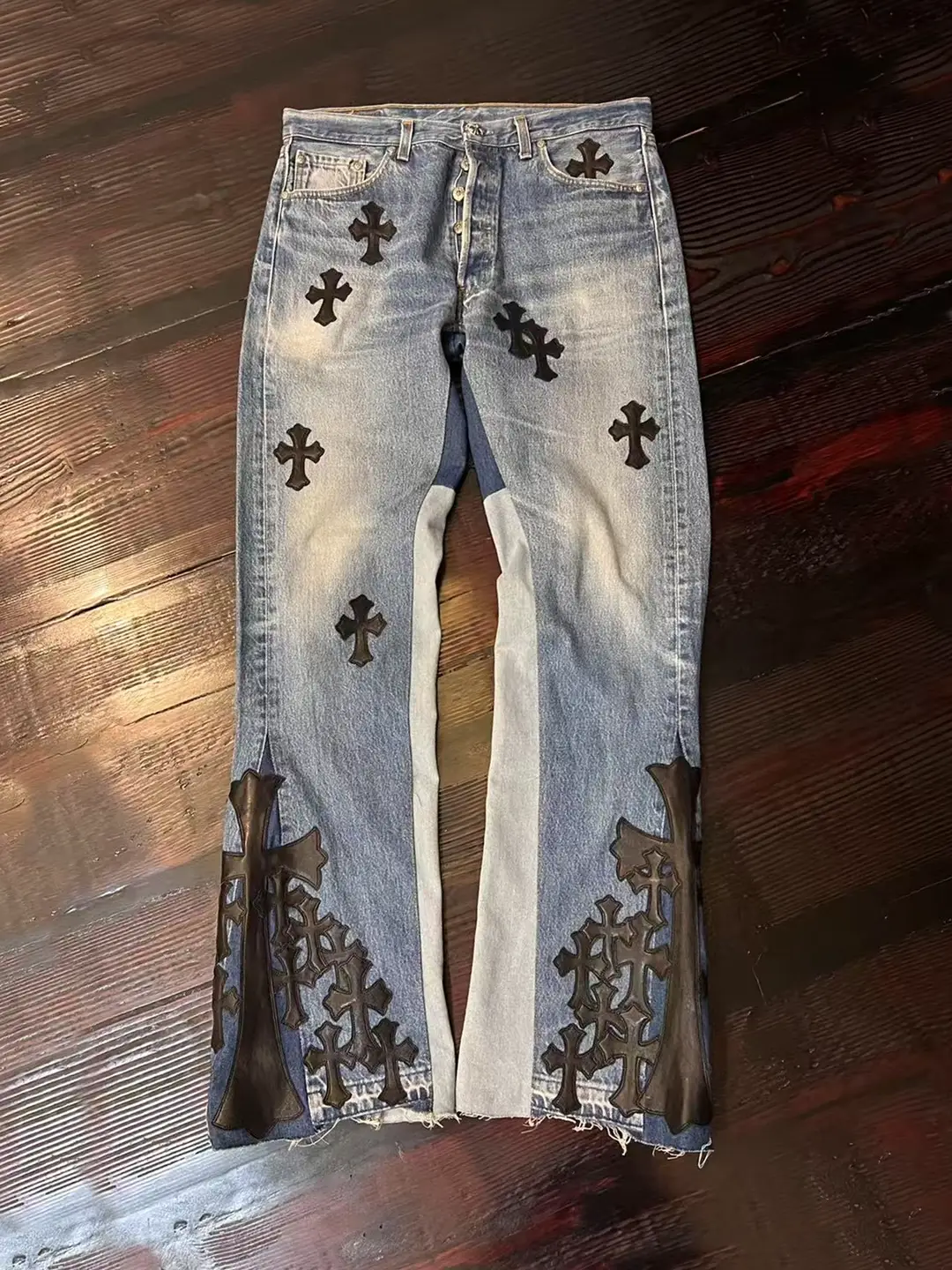 Ch Trendy Brand Pants Gallery Limited Edition Black Cross Casual Flared Patchwork Loose Washed Blue Jeans